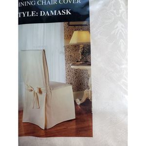 Damask Natural Color Armless Dining Chair Cover Fits Chairs Up To 43 Inches